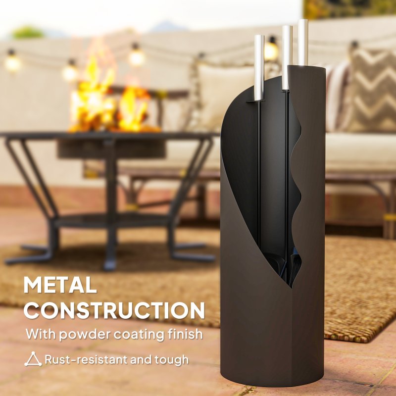 Outsunny 4 Pieces Fireplace Tools Set, Metal Fireplace Accessories Fireside Companion Set with Broom, Shovel, Poker and Bucket, Silver