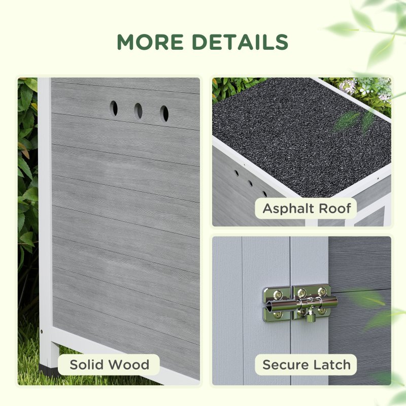 PawHut Wooden Duck House, Raised Poultry Coop with Ramp, Double Doors, Openable Asphalt Roof, Ventilation Holes, Removable Base, for 2-4 Ducks, Chickens, Geese, Light Grey