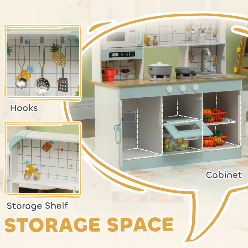 AIYAPLAY Toy Kitchen, Pretend Role Play Kitchen with Hob, Sound, Light, Coffee Machine, Ice Maker, Microwave, Oven, Storage Space, for Boys and Girls, Ages 3_ Years