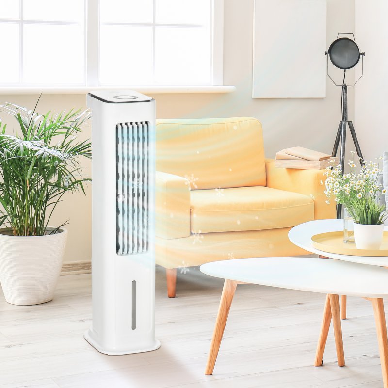 HOMCOM Evaporative Air Cooler, 5L Water Tank Oscillating Ice Cooling Fan with 3 Modes, 3 Speeds, 10H Timer, Detachable & Washable Filter, LED Display & Remote Control and Oscillation, White