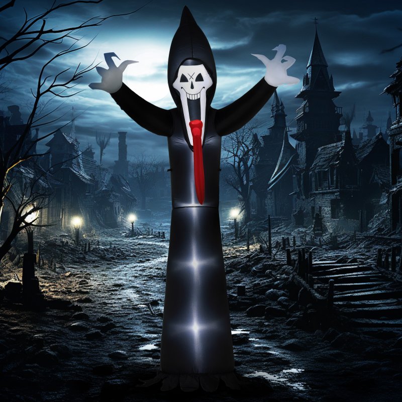 Outsunny 10 FT Grim Reaper Halloween Inflatable with 5 Built-in LED Lights, Blow Up Outdoor Halloween Decoration for Indoor, Outdoor Party