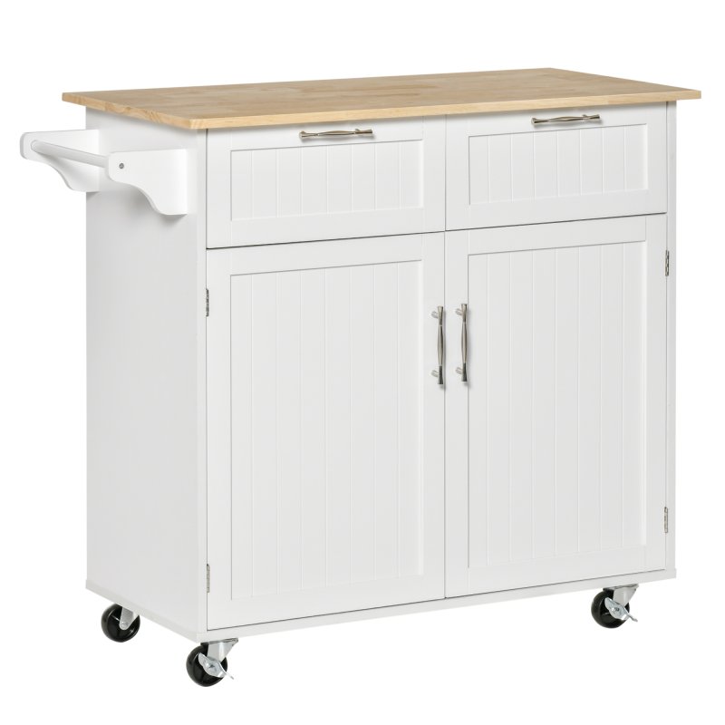 HOMCOM Kitchen Island Utility Cart, with 2 Storage Drawers & Cabinets for Dining Room, White
