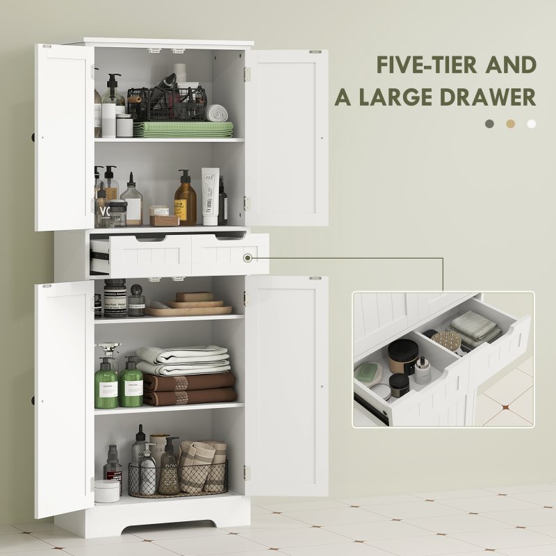 HOMCOM Tall Bathroom Cabinet, Freestanding Storage Cupboard, Bathroom Storage Cabinet with Drawer, Adjustable Shelf and Doors, 60 x 30 x 160 cm, White
