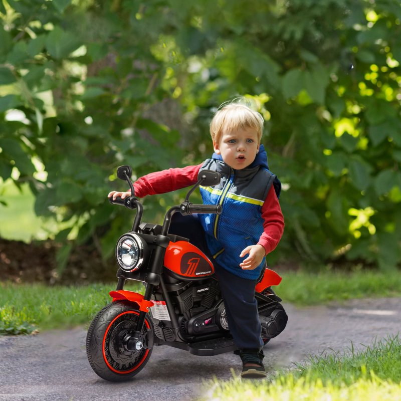 HOMCOM 6V Kids Electric Motorbike Ride-Ons Motorcycle with Training Wheels, Headlight, for Ages 18-36 Months - Red