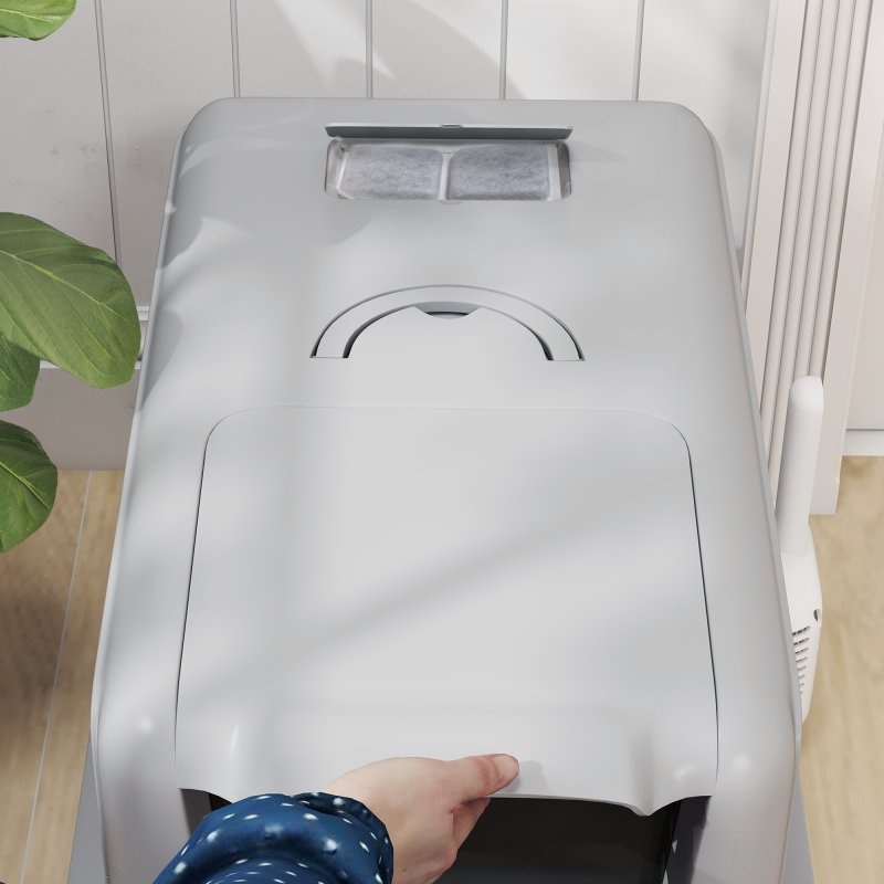 PawHut Stainless Steel Cat Litter Box, Extra Large Metal Cat Litter Tray with Lid, Scoop, Filter Bags, Grey