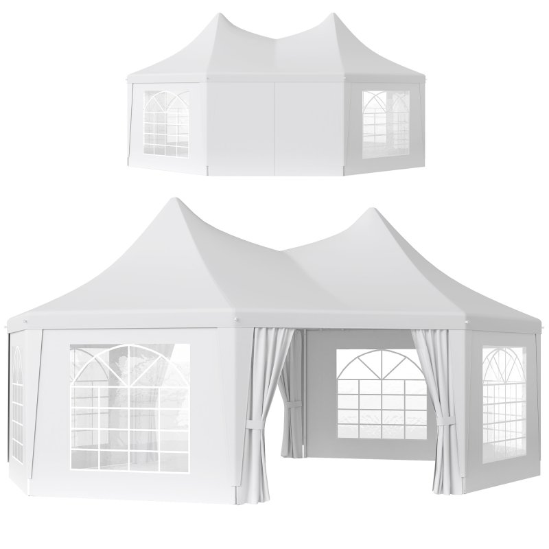 Outsunny 6.8 x 5m Octagonal Marquee Gazebo, Heavy Duty Wedding Party Tent with Sides and Doors, White