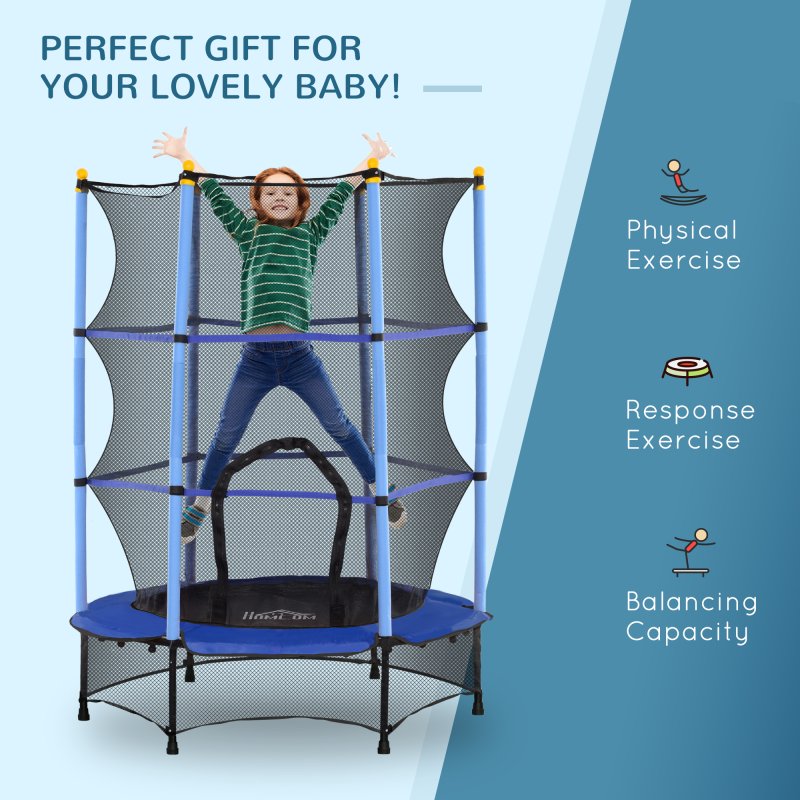 HOMCOM 4.6FT Kids Trampoline with Safety Enclosure, 55