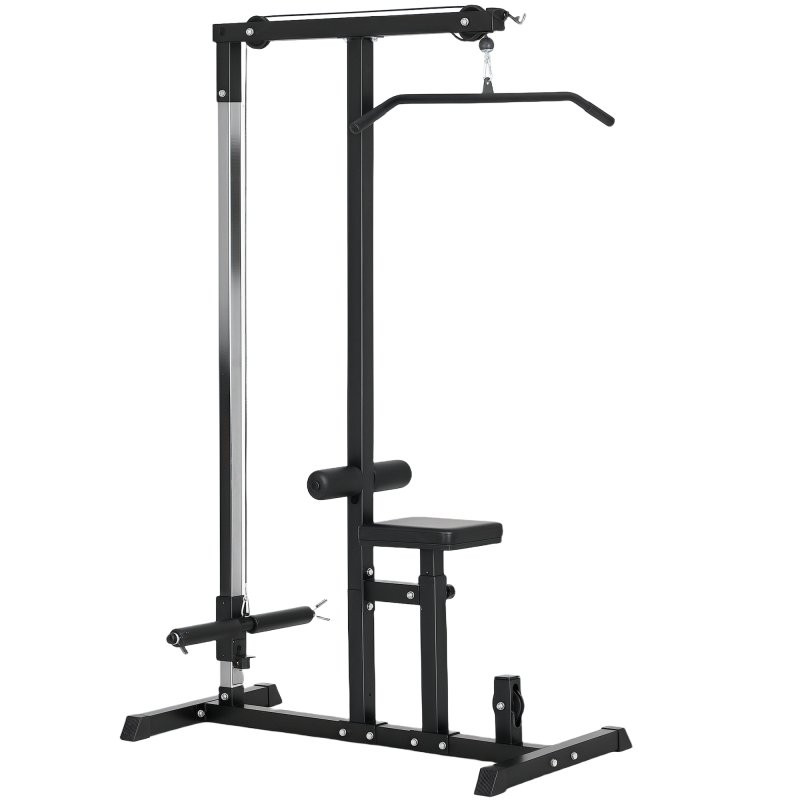 HOMCOM Lat Pull Down Machine with Extra Pulley for Seated Rows, Cable Pulley System with Adjustable Seat for Home Gym