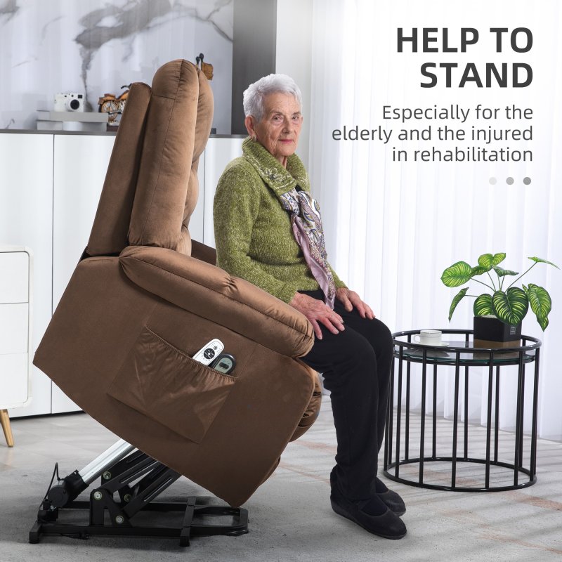 HOMCOM Velvet Riser and Recliner Chair for the Elderly, Quick Assembly, Fabric Overstuffed Lift Chair with Vibration Massage and Heat, Remote Control, Side Pockets, Dark Brown