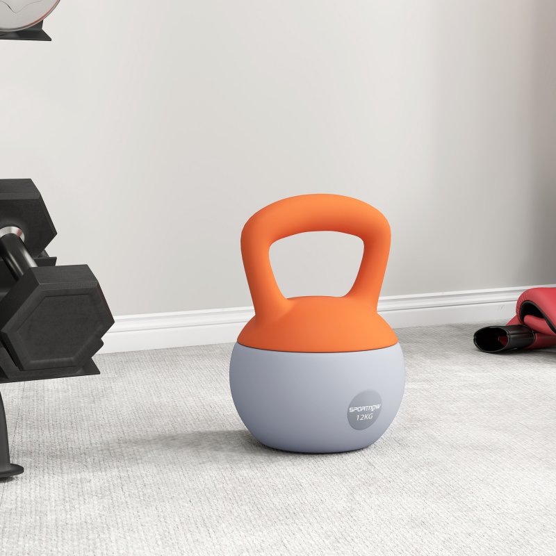 SPORTNOW Soft Kettlebell, 12kg Kettle Bell with Non-Slip Handle for Home Gym Weight Lifting and Strength Training, Orange and Grey