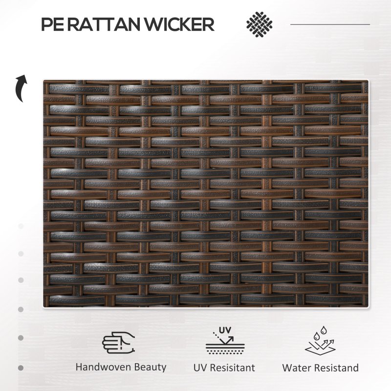 Outsunny 2 Seat Rattan Garden Bench, Patio Wicker Chair with Glass Tea Table, Outdoor Love Seat with Padded Cushions, for Garden, Porch, Brown/Cream White