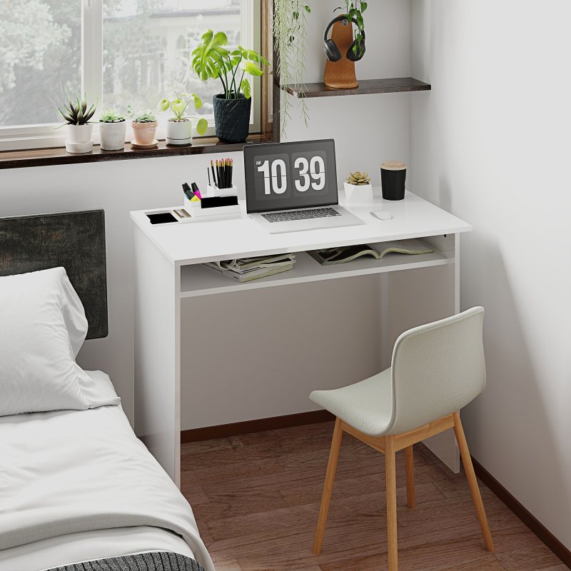 HOMCOM Modern Computer Desk, Home Office Table, Small Writing Desk with Storage Shelf, 90 x 50cm