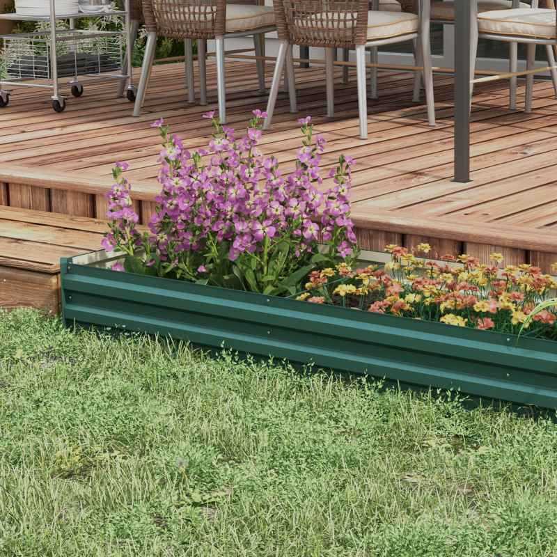 Outsunny Galvanised Raised Bed for Garden, Rectangular Outdoor Elevated Planter Box with Safety Edging and Open Bottom for Growing Flowers, Herbs and Vegetables, 240 x 60 cm, Green
