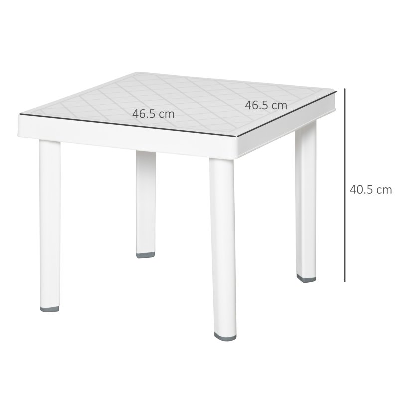 Outsunny Garden Side Table Plastic Outdoor Square Coffee End Table for Drink Snack, White