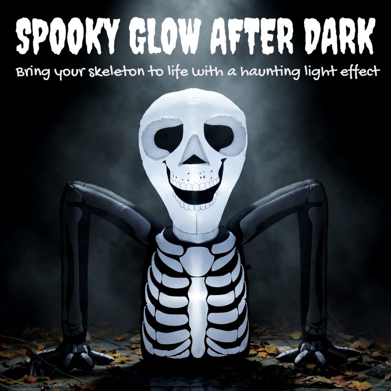 Outsunny 140 cm Inflatable Ground Crawling Skeleton, Scary Halloween Decoration, Blow Up Decoration with Built-in LED Lights for Garden Indoor Outdoor Decor