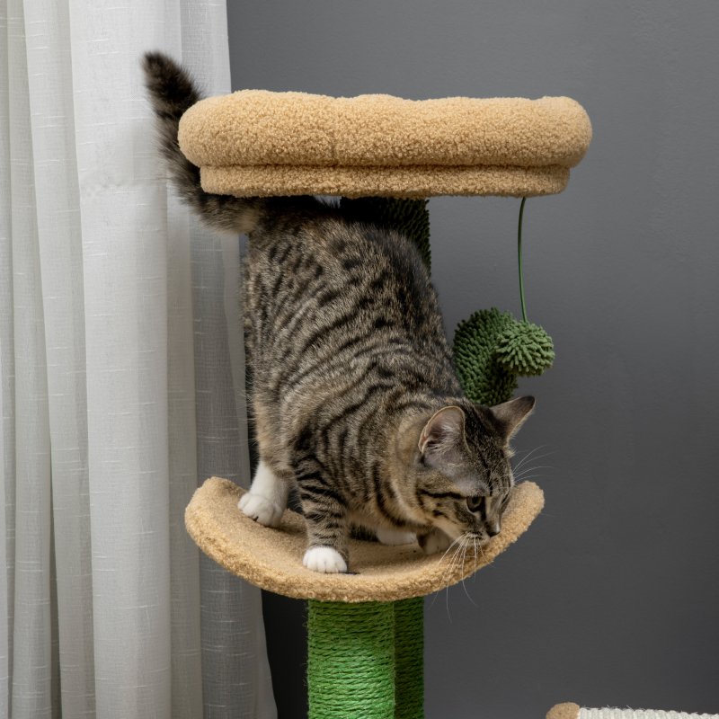 PawHut Cat Tree, 72cm Cat Scratching Post with Bed, Kitty Activity Centre, Cat Climbing Tower with Ball Toy Curved Scratching Pad, Brown