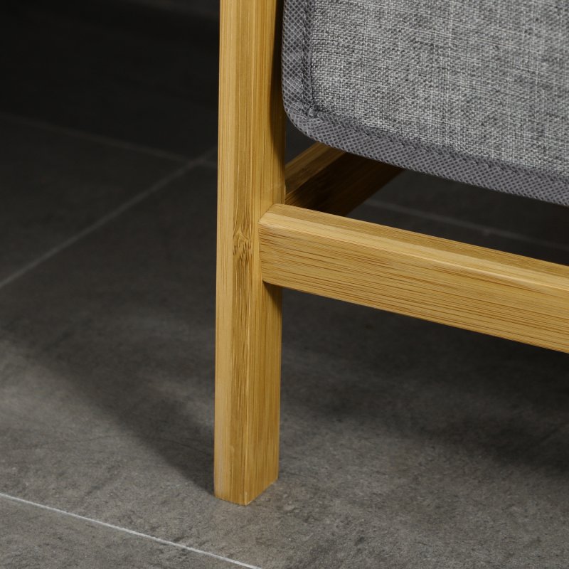 HOMCOM Bamboo Laundry Basket, Laundry Hamper with Shelf, 2 Pull-out Bags for Bedroom, Bathroom, Laundry Room, 64 x 33 x 73 cm, Grey