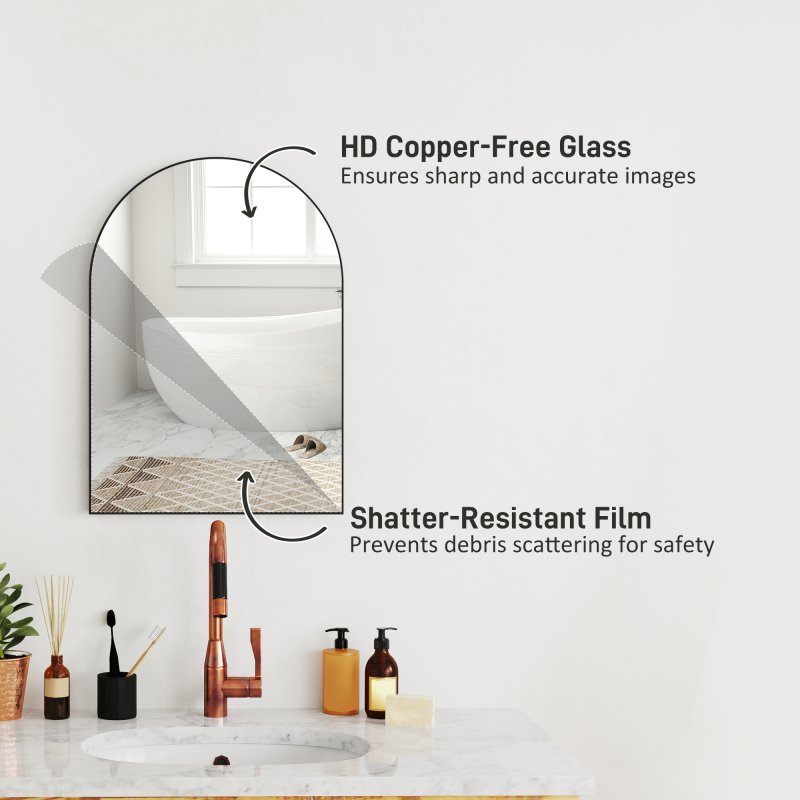 HOMCOM Arch Bathroom Mirror, 50 x 70cm Steel Framed Wall Mirror, Decorative Mirror for Bedroom, Living Room, Entryway