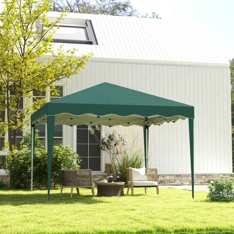 Outsunny 3x3(m) Pop Up Gazebo, Foldable Party Tent with Wave Edge and Carry Bag, Height Adjustable Festival Camping Canopy for Garden Outdoor, Green