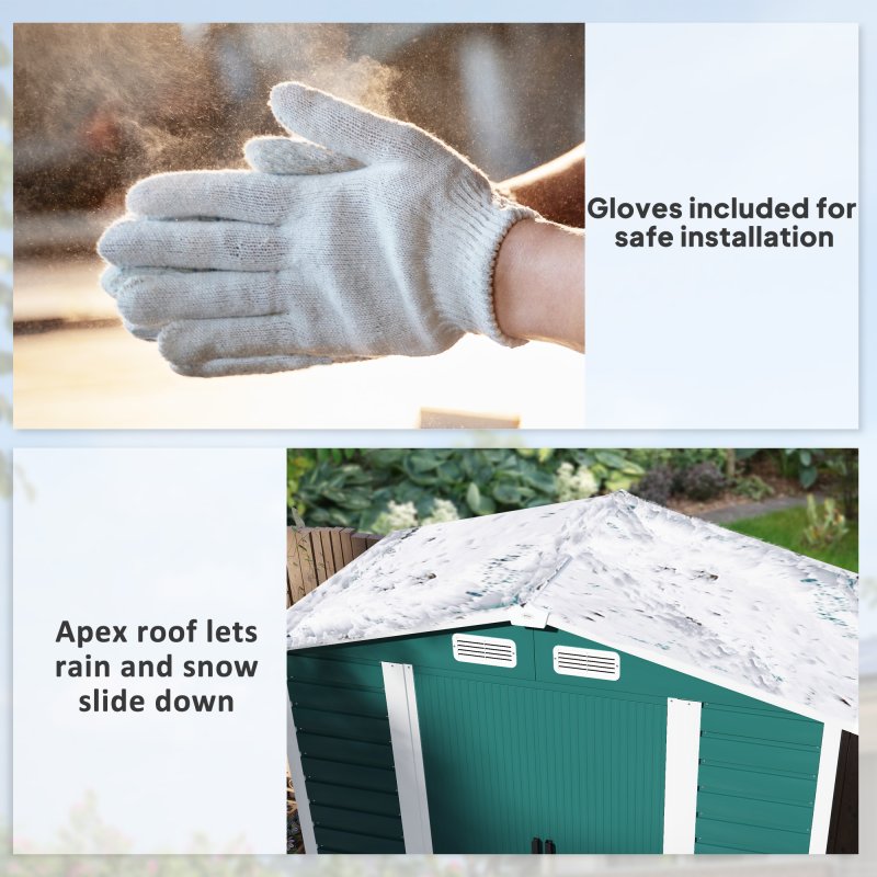 Outsunny 7 x 4ft Garden Shed, Easy to Assemble, Upgraded Galvanised Steel Frame with Foundation Kit, Double Doors with Lock, Outdoor Metal Shed with Vents and Gloves, Garden Storage Shed, Green