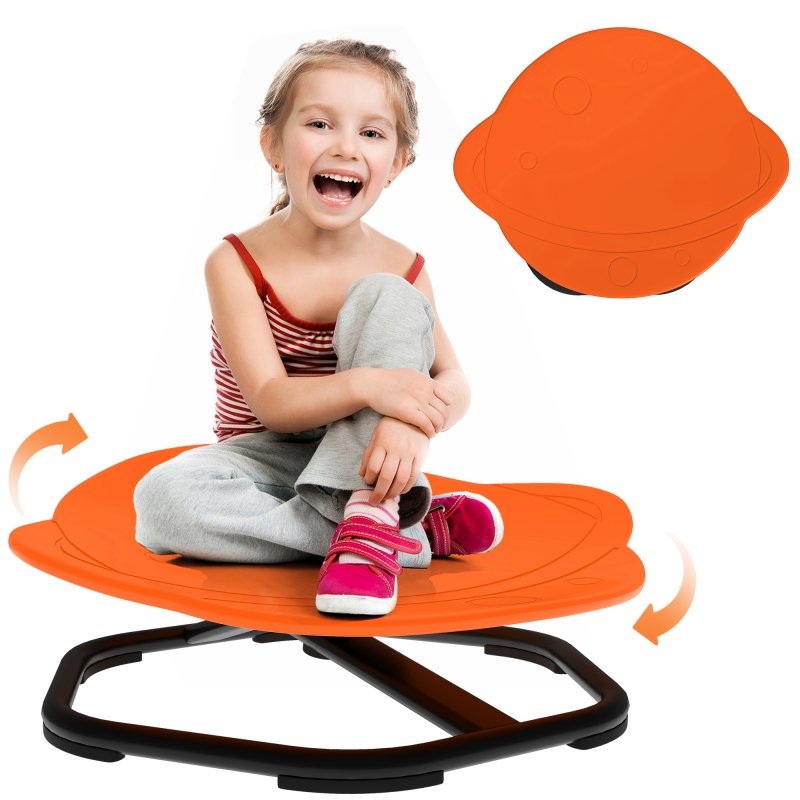 AIYAPLAY Sensory Spinning Chair for Kids, Planet-Shaped Swivel Chair for Balance and Coordination Training, Multi-Position Spinning Seat with Non-Slip Base, Orange
