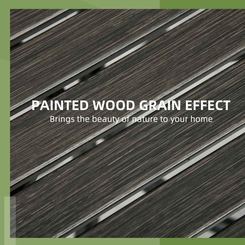 Outsunny ??66cm Garden Side Table, Round Bistro Coffee Table, Outdoor Patio Table with Steel Frame and Slat Tabletop for Balcony and Porch, Grey Wood Grain