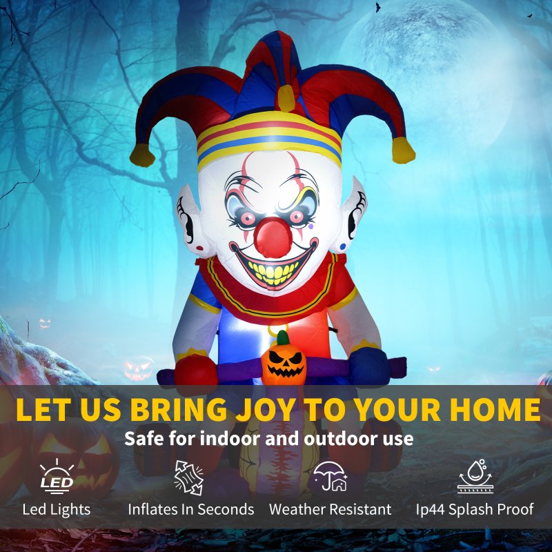 Outsunny 4ft Halloween Inflatable Clown on Bicycle, Blow Up Outdoor Halloween Decoration with 3 Built-in LED Lights for Garden, Party Indoor Outdoor