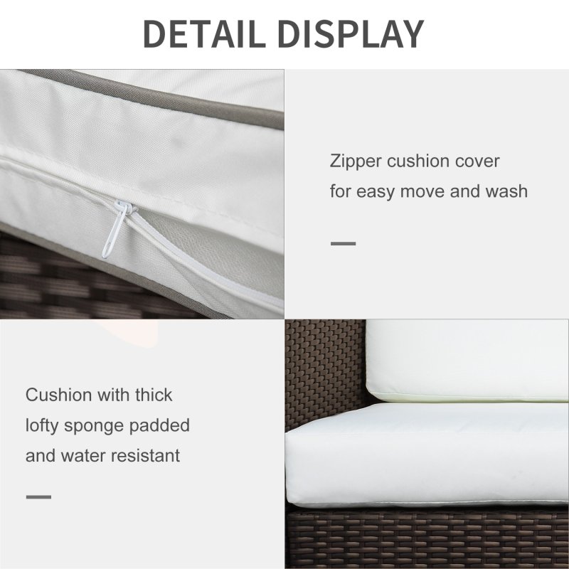 Outsunny 3 Seater Rattan Sofa with 10 cm Thick Padded Cushion, All-Weather PE Wicker Weave Garden Three-seater Bench with Armrests, Brown