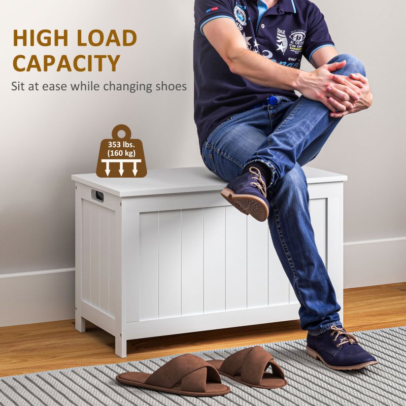 HOMCOM Storage Chest, Modern Storage Trunk with 2 Safety Hinges and Cut-out Handles, Wooden Toy Box for Living Room, Entryway, 76 x 40 x 48 cm