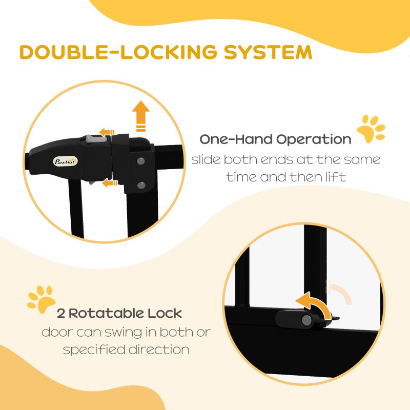 PawHut Pressure Fit Dog Stair Gate No Drilling Safety Gate Auto Close for Doorways, Hallways, 74-87cm Adjustable, 78cm Tall, Black