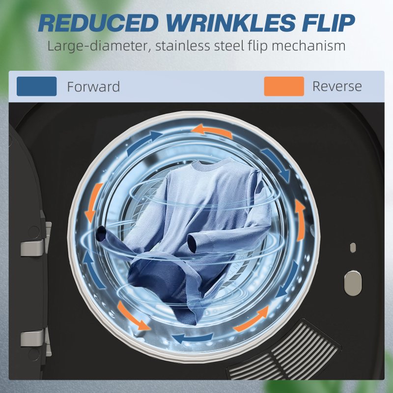 HOMCOM 4kg Vented Tumble Dryer with Deodorize, Smart Mode, 800W Compact Tumble Dryer with Stainless Steel Tub, Front Load, for Flat, Home, RVs, Black