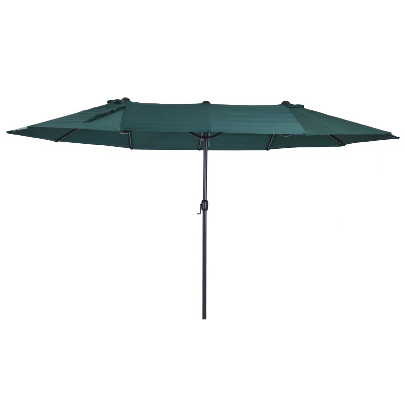 Outsunny 4.6m Large Garden Parasol Double-Sided Sun Umbrella Patio Market Canopy Shade Outdoor Dark Green - NO BASE