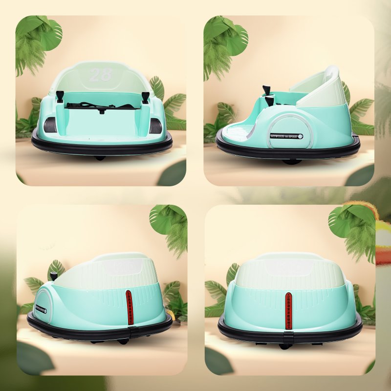 AIYAPLAY Kids Bumper Car, 360 Rotation 12V Waltz Car, Battery Powered Ride-On Toy with Remote Control, Dual Joystick, Music, USB, LED Lights, Horn, for Ages 1.5-5 Years, Green