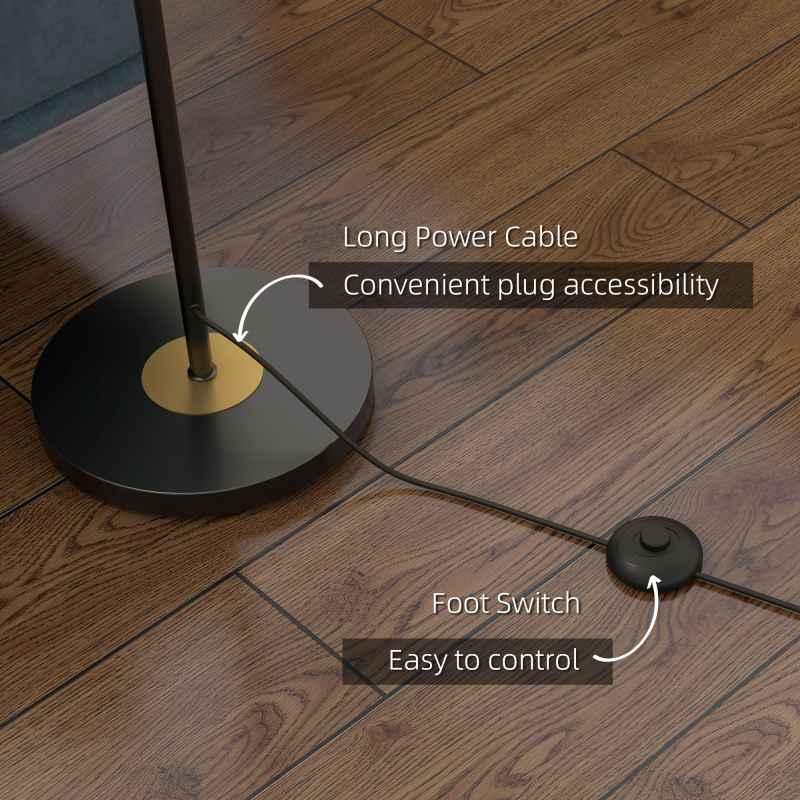 HOMCOM 3-Light Floor Lamp for Living Room with Glass Global Lampshade, Modern Standing Lamp for Bedroom, Bulb not Included, Grey