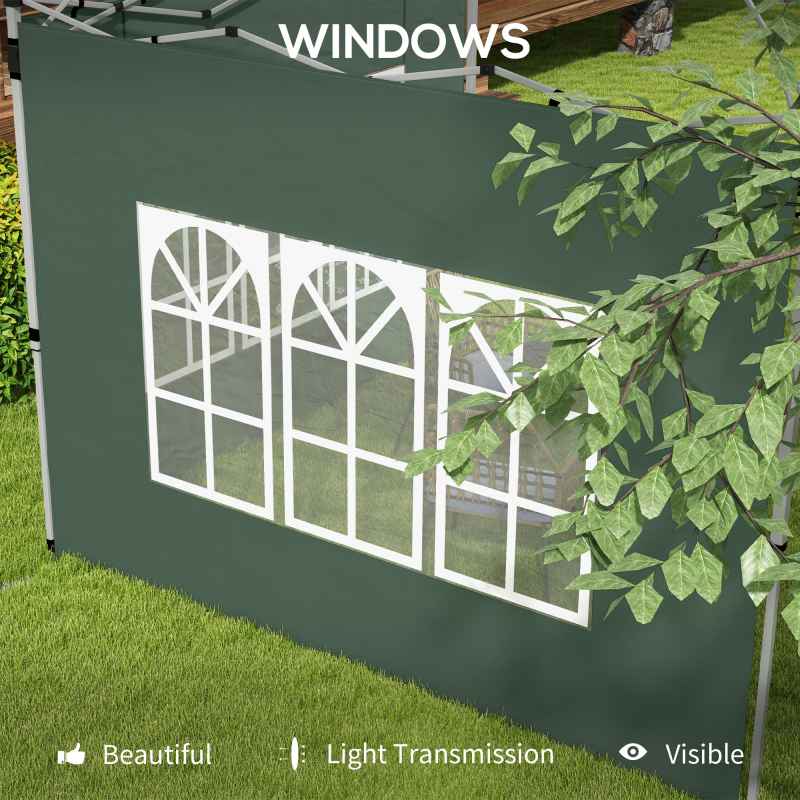 Outsunny Gazebo Side Panels with Window for 3x3(m) or 3x4m Pop Up Gazebo, 2 Pack Sides Replacement, Green