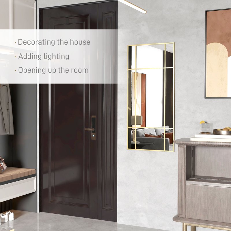 HOMCOM Rectangle Wall Mirror, 110 x 50cm Window Style Vanity Mirror with Metal Frame, Decorative Hanging Mirror for Living Room, Bedroom, Entryway, Vertical or Horizontal, Gold Tone