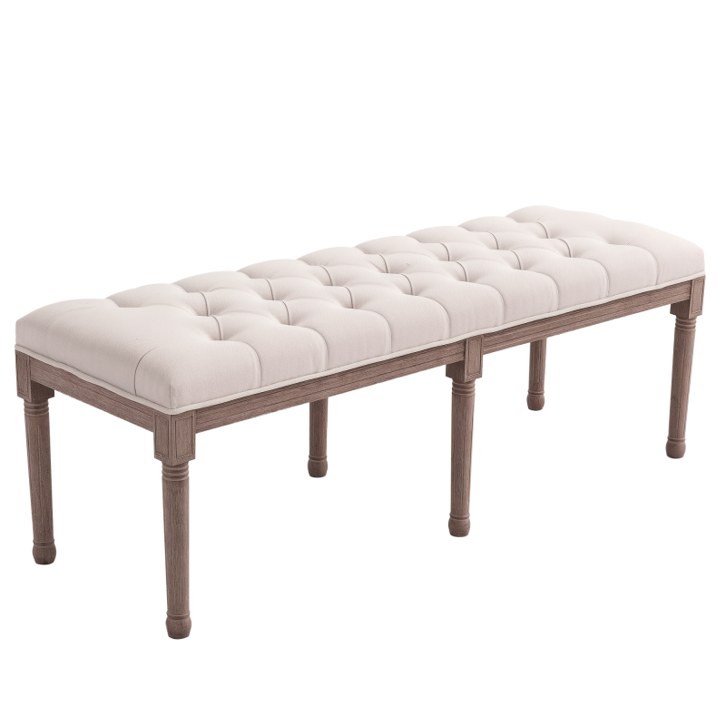 HOMCOM Bed End Side Chaise Lounge Sofa Stool Chic Button Tufted Window Hallway Seat Bench Wooden Leg Fabric Cover Padded Beige