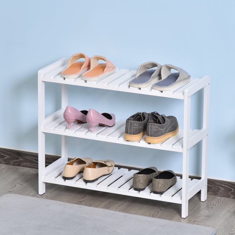 HOMCOM 3-Tier Shoe Rack Wood Frame Slatted Shelves Spacious Open Hygienic Storage Home Hallway Furniture Family Guests 70L x 26W x 57.5H cm