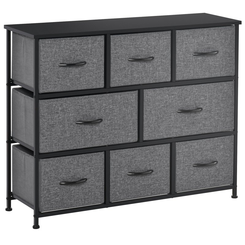 HOMCOM Chest of Drawers with 8 Foldable Drawers, 3-Tier Fabric Bedroom Dresser, Clothes Storage Unit for Bedroom Living Room, Dark Grey