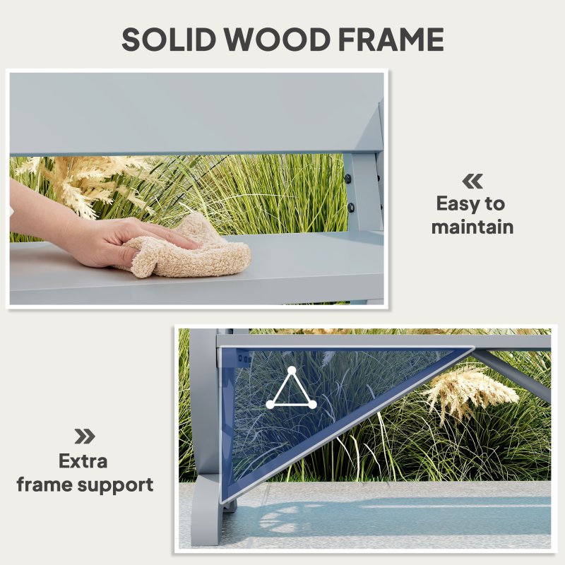 Outsunny Wooden Garden Bench, 2 Seater Outdoor Bench Outdoor with Wagon Wheel Armrests and High Back, Grey