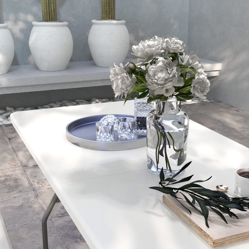 Outsunny Folding Garden Table, 180 x 75cm Rectangular HDPE Outdoor Picnic Table for 6, Metal Frame for Patio, Park, White