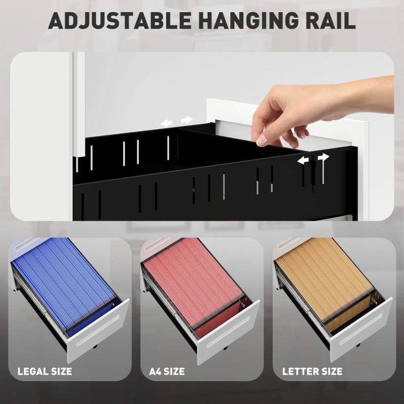 Vinsetto Metal Mobile File Cabinet with Wheels, Lockable 3 Drawer Filing Cabinet for A4, Legal, Letter, Compact Under Desk Storage Unit with Pre-Assembled Body for Home Office, 30 x 43.5 x 60cm, White