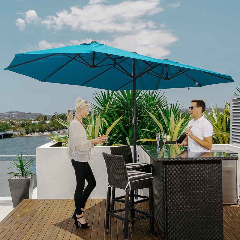 Outsunny 4.6m Garden Parasol Double-Sided Sun Umbrella Patio Market Canopy Shade Outdoor Blue - NO BASE