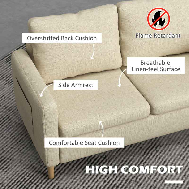 HOMCOM Two Seater Sofa for Living Room, Modern Fabric Couch with Wood Legs and 2 Pockets for Bedroom and Home Office