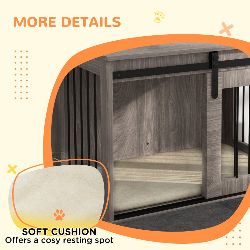 PawHut Dog Crate Furniture, Dog House Furniture Style for Medium Breeds, Pet Kennel with Removable Cushion for Indoor Use, 80 x 54 x 57cm, Brown