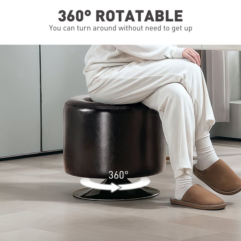 HOMCOM 360 Swivel Foot Stool Round PU Footstool with Thick Sponge Padding and Solid Steel Base