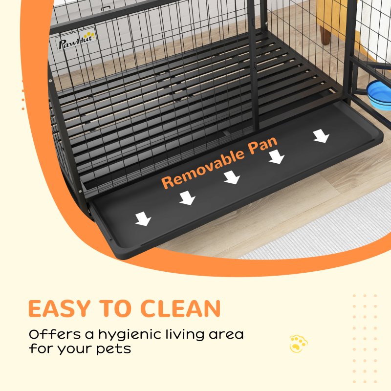 PawHut 48" Heavy Duty Dog Crate with Bowl Holder, Dog Cage on Wheels with Removable Tray, Openable Top, Detachable Door, Indoor Outdoor Use, for Large and Extra Large Dogs - Black
