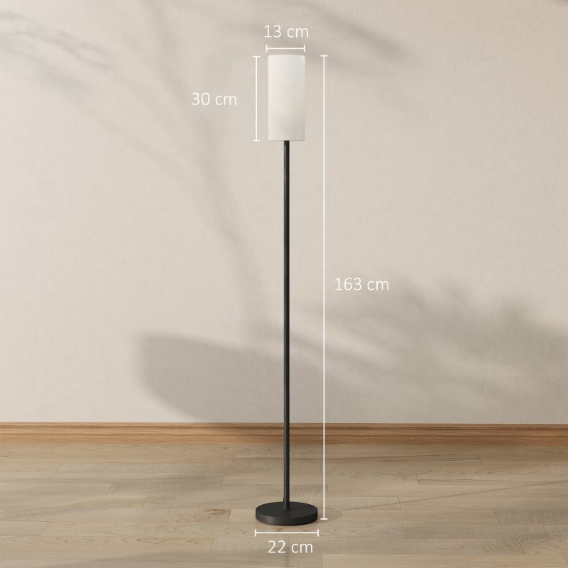 HOMCOM Floor Lamp for Living Room, Modern Standing Lamp with Linen Shade & Foot Switch, Minimalist Tall Pole Lampshade for Bedroom, Office, White
