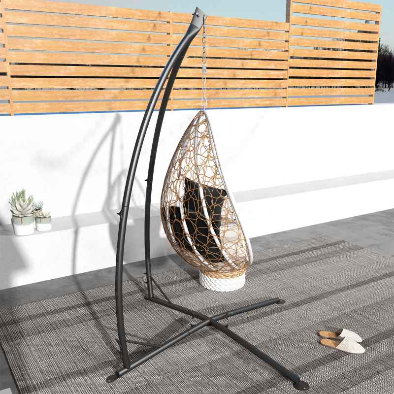 Outsunny Hammock Chair Stand, Hanging Heavy Duty Metal Frame Hammock Stand with Chain, for Hanging Hammock Air Porch Swing Chair, Egg Chair, Indoor & Outdoor Use, Black