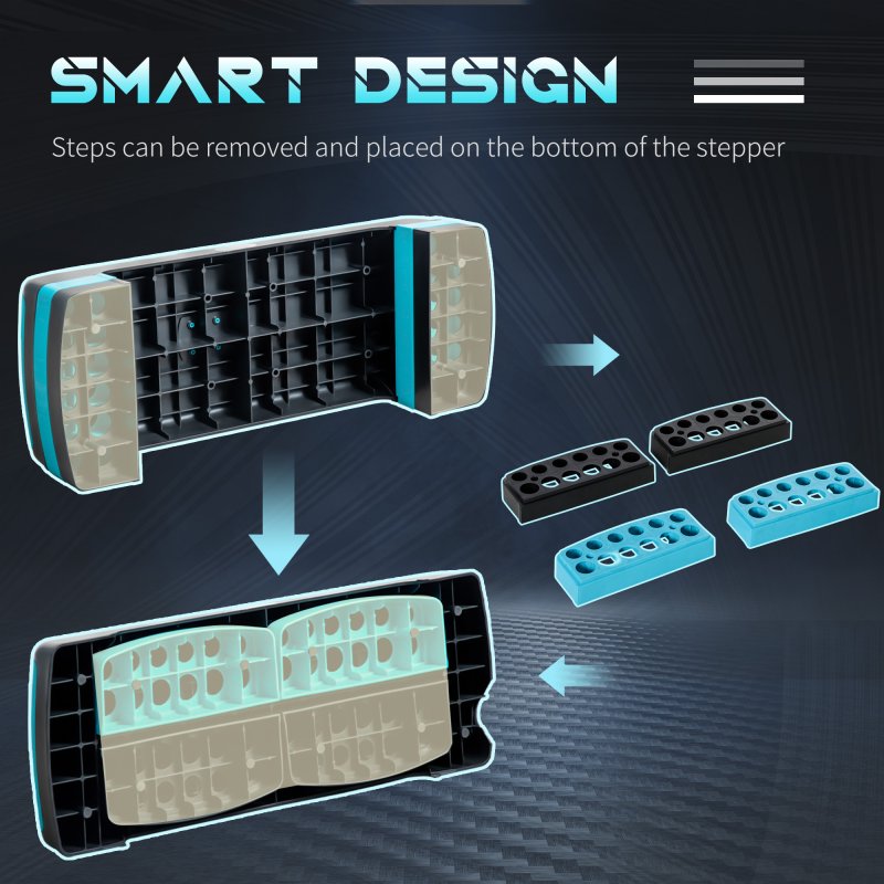 HOMCOM Aerobic Step, 10cm, 15cm & 20cm Height Adjustable Exercise Stepper for Exercise Workout, Nonslip Step Board Great for Home & Office, Black and Blue